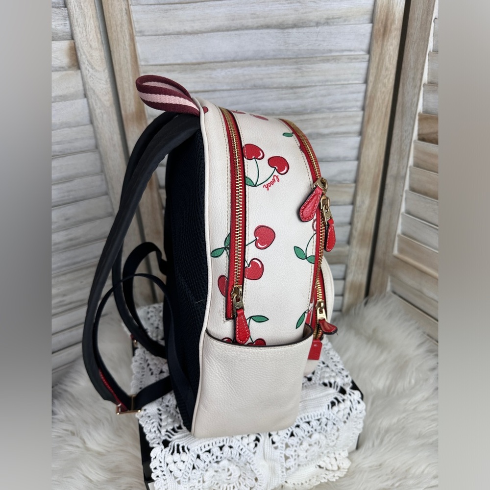 White Leather Coach Court Backpack Heart Cherry Print Limited Edition - Picture 5 of 13